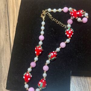 Strawberry Beaded Necklace with Pearls